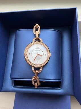 Swarovski Rose Gold Crystal Link Women's Watch with White Dial